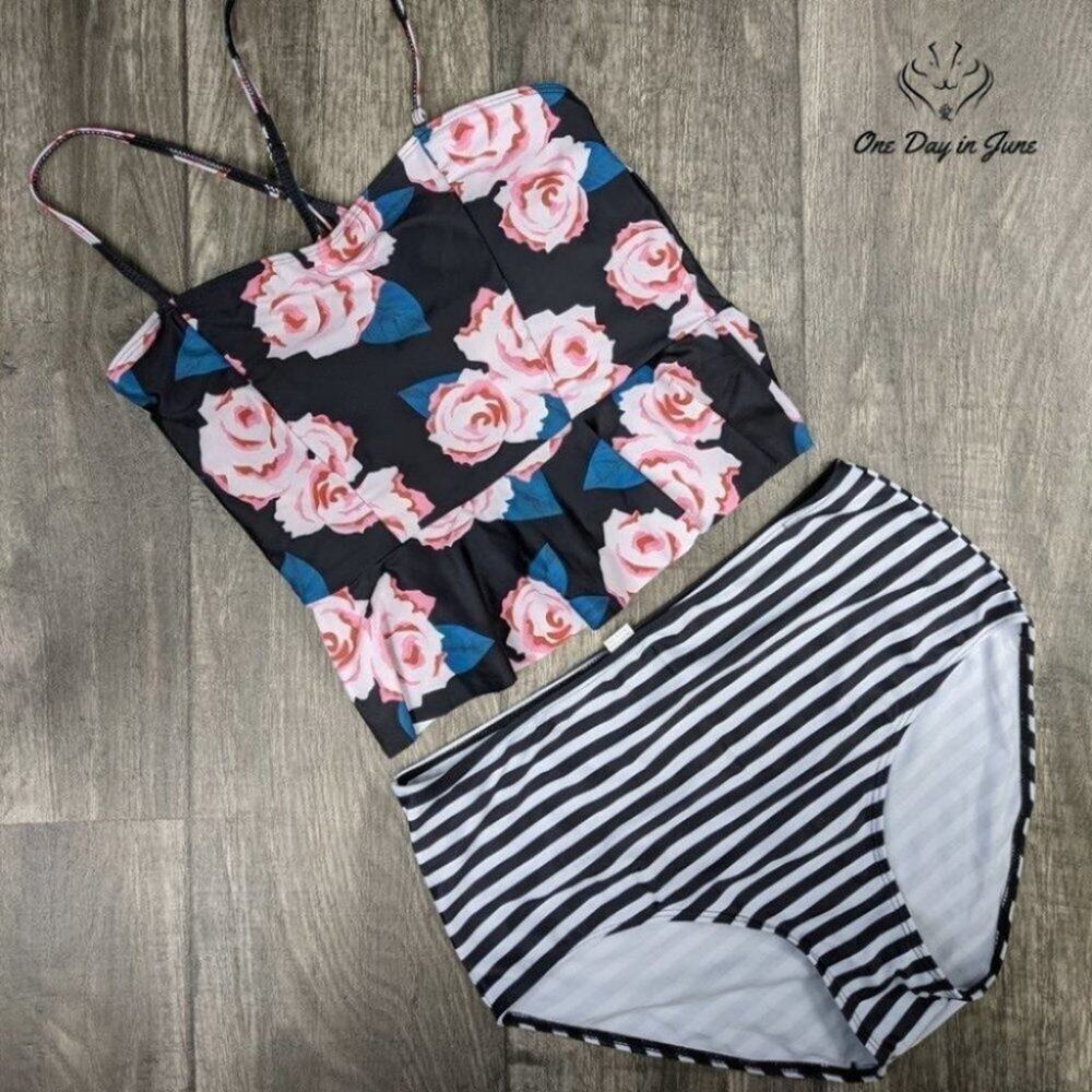 CharmLeaks Floral Ruffle Stripe Bikini Size XL